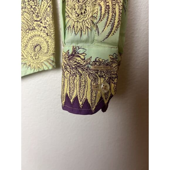 ETRO Made in Italy Shirt Green Yellow Floral Paisley Citycore Women’s Sz 38 - Picture 3 of 8